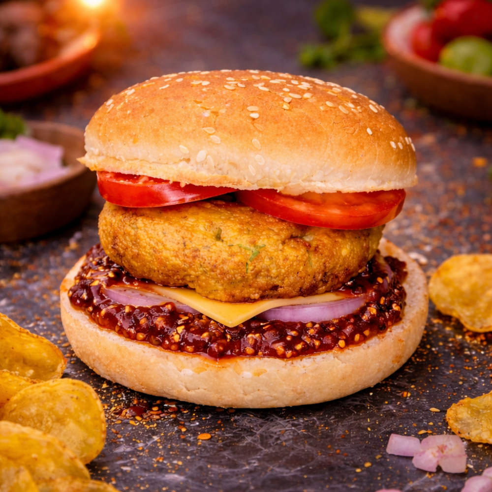 Korean Vada Burger with Cheese